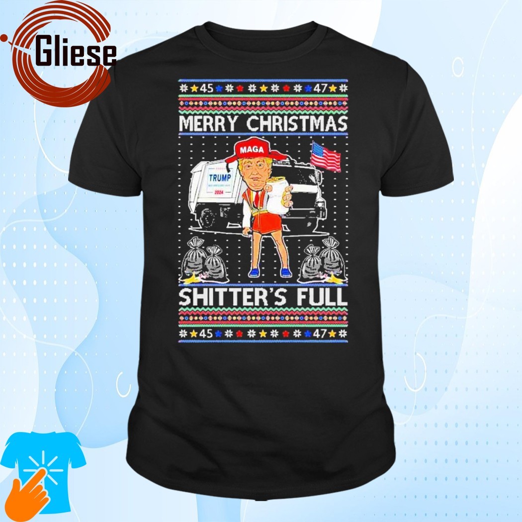 Official Trump 45 47 merry Christmas shitter's full T-shirt